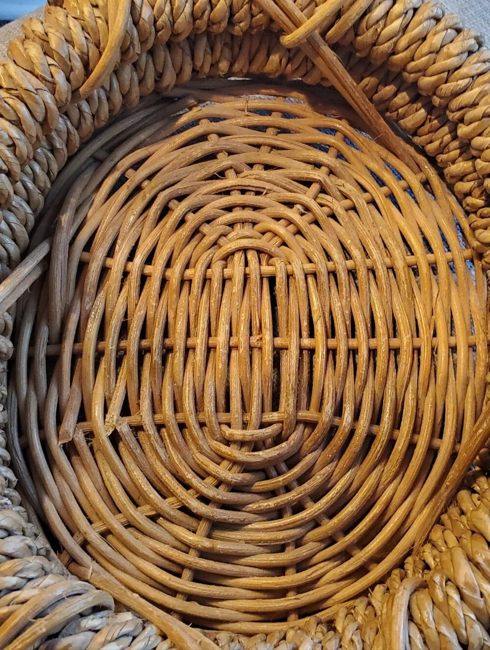 Handwoven Natural Rattan Tray, w branch handles. Boho, Farmhouse, 8x6.5